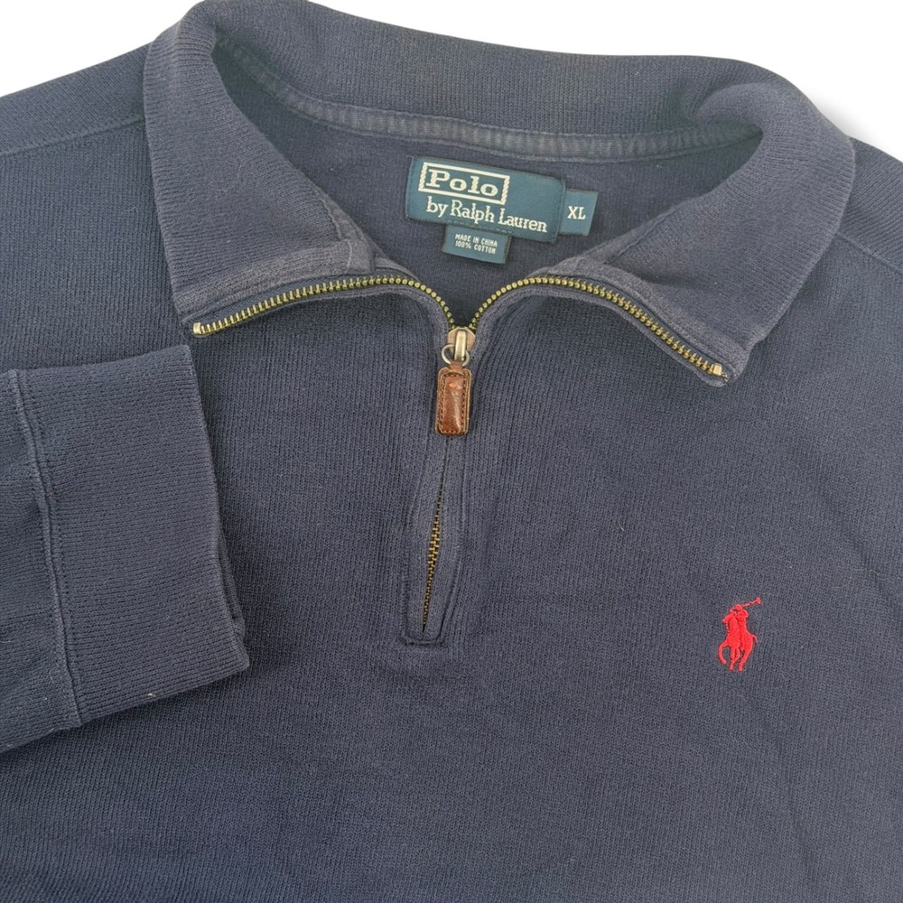 Polo Ralph Lauren Quarter Zip Men XL Navy Blue Ribbed Heritage Pullover Pony Pre